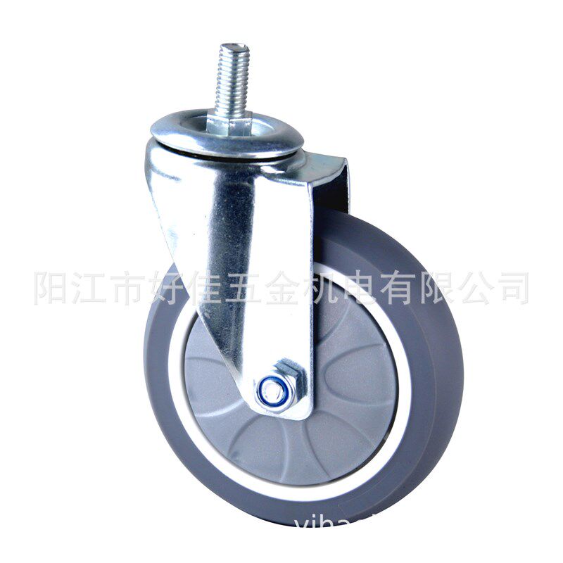 源头工厂直供125X32mm中型静音环保耐磨人造橡胶TPR丝扣万向脚轮