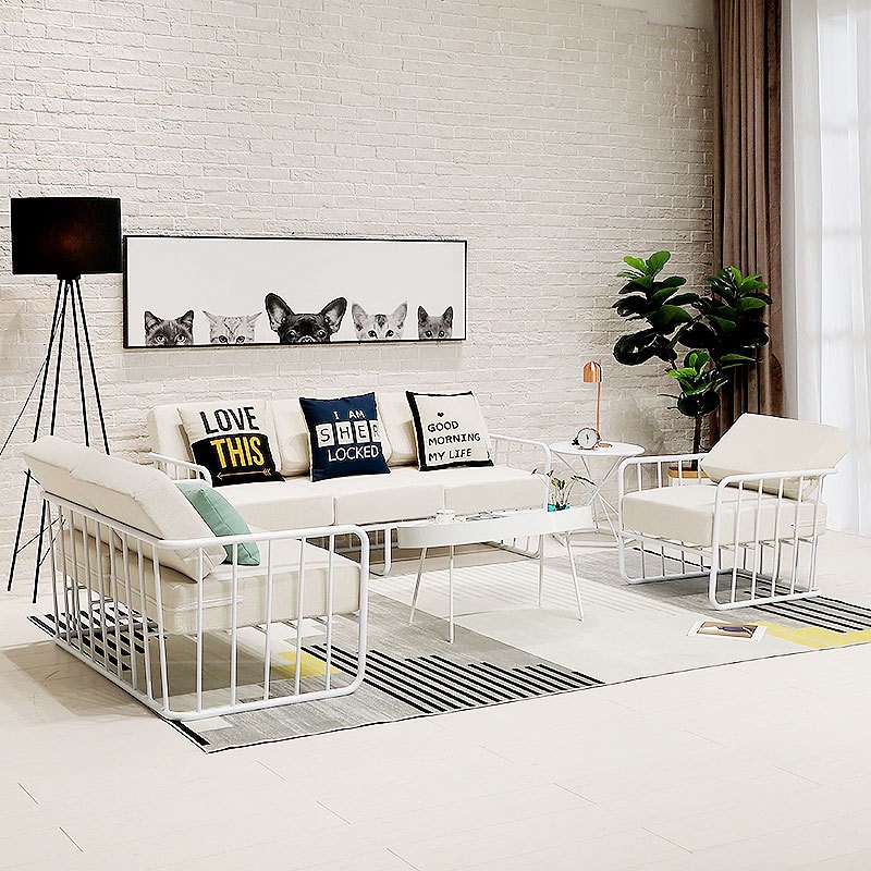 北欧简约铁艺布艺休闲沙发椅创意客厅家具咖啡厅单人双人椅子组合