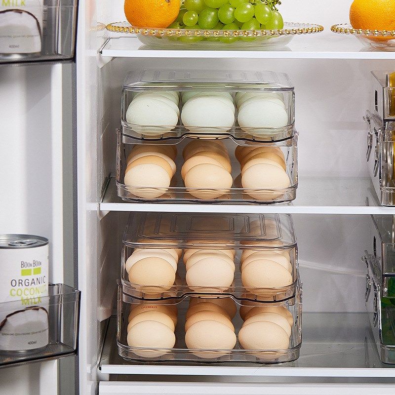 鸡蛋收纳盒双层冰箱保鲜盒滚动鸡蛋托架抽屉式厨房装鸡蛋盒子