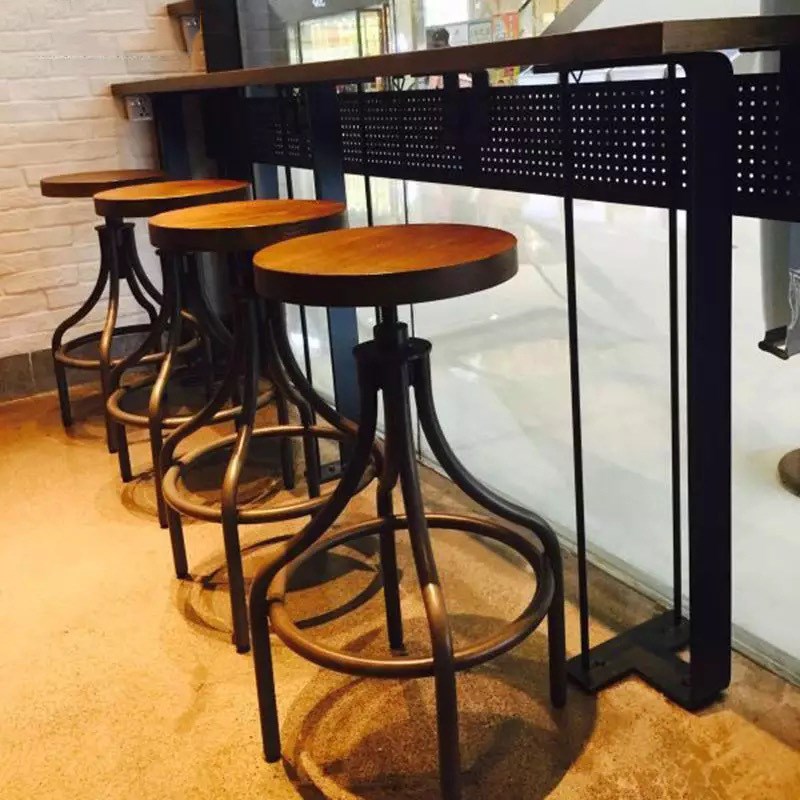 铁艺酒吧吧台椅实木吧凳复古工业风凳子旋转升降接待高脚椅餐桌椅