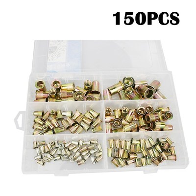 150PCS盒装 铆螺母套装M3-M10平头竖纹拉铆螺母组合拉帽螺帽