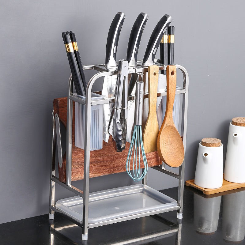 不锈钢刀架多用菜板粘板架刀具用品 不锈钢厨房置物架 筷子收纳架