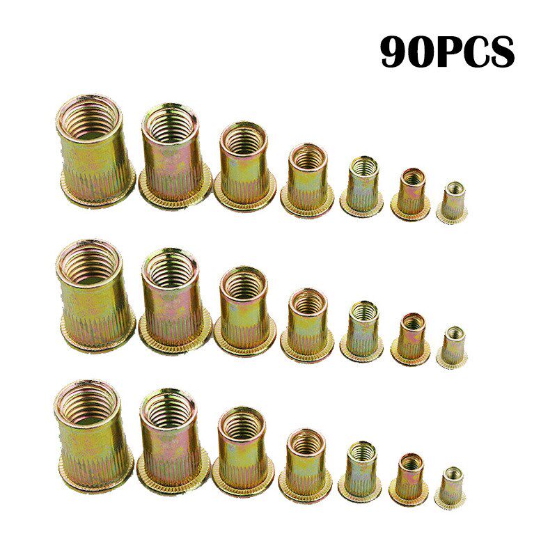 工厂直供镀彩锌平头拉铆螺母M3-M12套装平头竖纹铆螺母拉帽90PCS