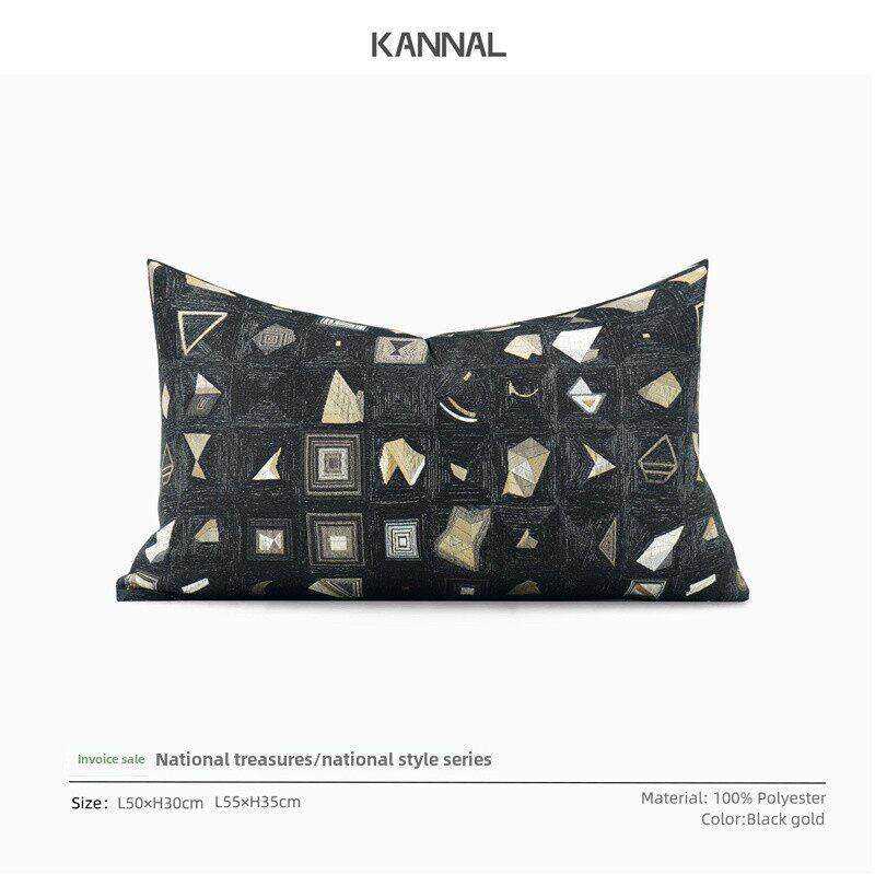 “国宝”高端旗袍覆古几何黑金枕现代新中国风样板间腰枕