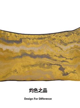 新古典中式黄色绸缎方形样板房居家现代沙发抱枕护腰靠背靠垫靠枕