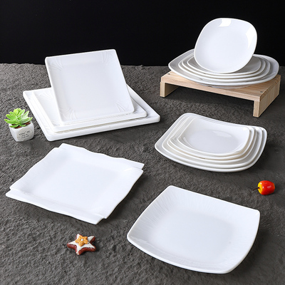 密胺餐具玉晶白正方盘牛肉盘商用