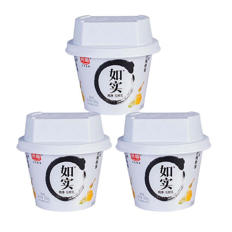 光明如实原味酸奶135g*12杯装新鲜低温奶含蜂蜜包代餐家庭装