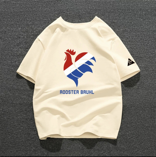 法国公鸡100%纯棉短袖t恤男士宽松圆领休闲百搭潮流半袖夏季T恤潮