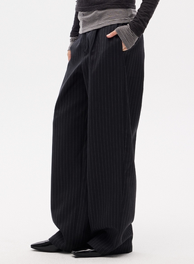 CertainEuphoria24秋冬精纺羊毛条纹西装裤香蕉廓形休闲裤长裤