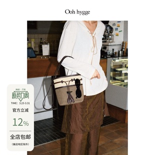 Oohhygge.咯咯小水桶包拼接撞色牛角扣装 饰单肩斜跨手提通勤包包