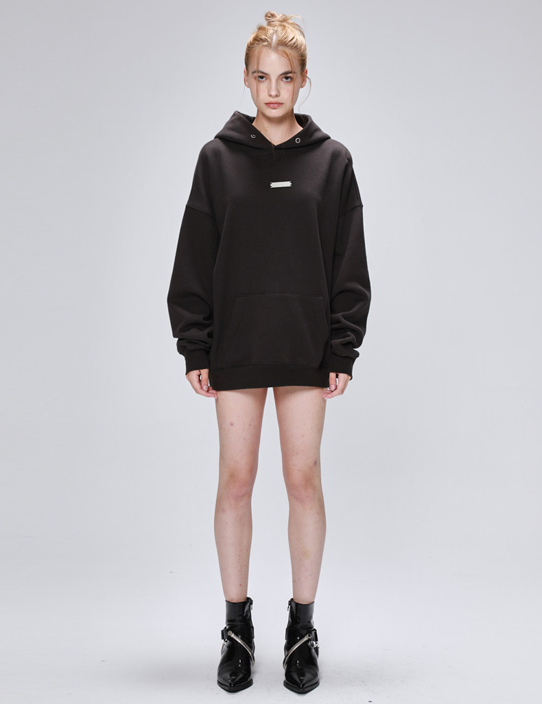 SOFAR GOFA原创品牌秋冬黑色套头卫衣美式微加绒宽松连帽刺绣卫衣