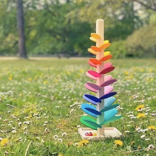 音乐树玩具实木质轨道滚珠宝宝启蒙益智积木彩虹色花瓣智慧树