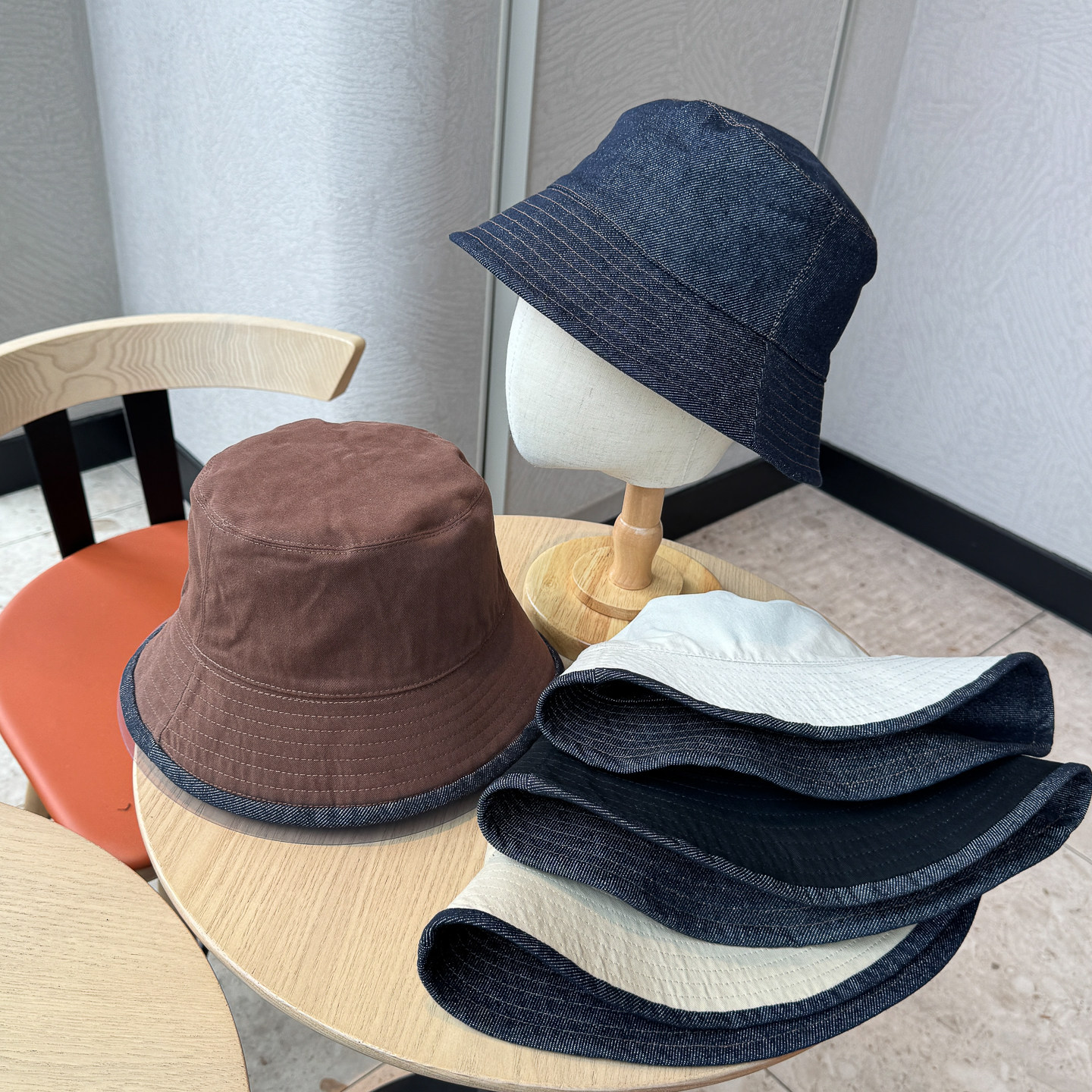 韩系双面戴牛仔素颜渔夫帽子女