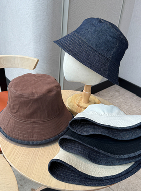 韩系双面戴牛仔渔夫帽子女素颜百搭蘑糯糯网红同款大头围遮阳盆帽
