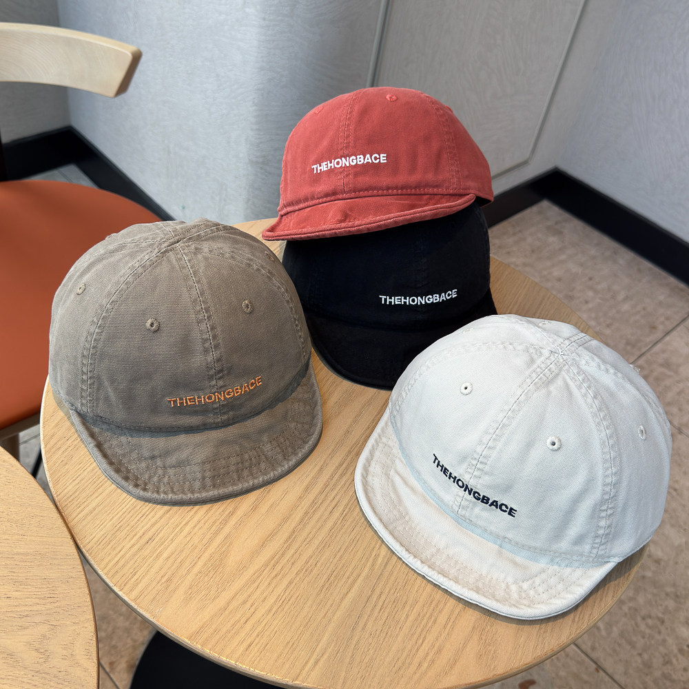 复古纯棉水洗字母刺绣短檐棒球帽男女四季通用软檐卡其色鸭舌帽