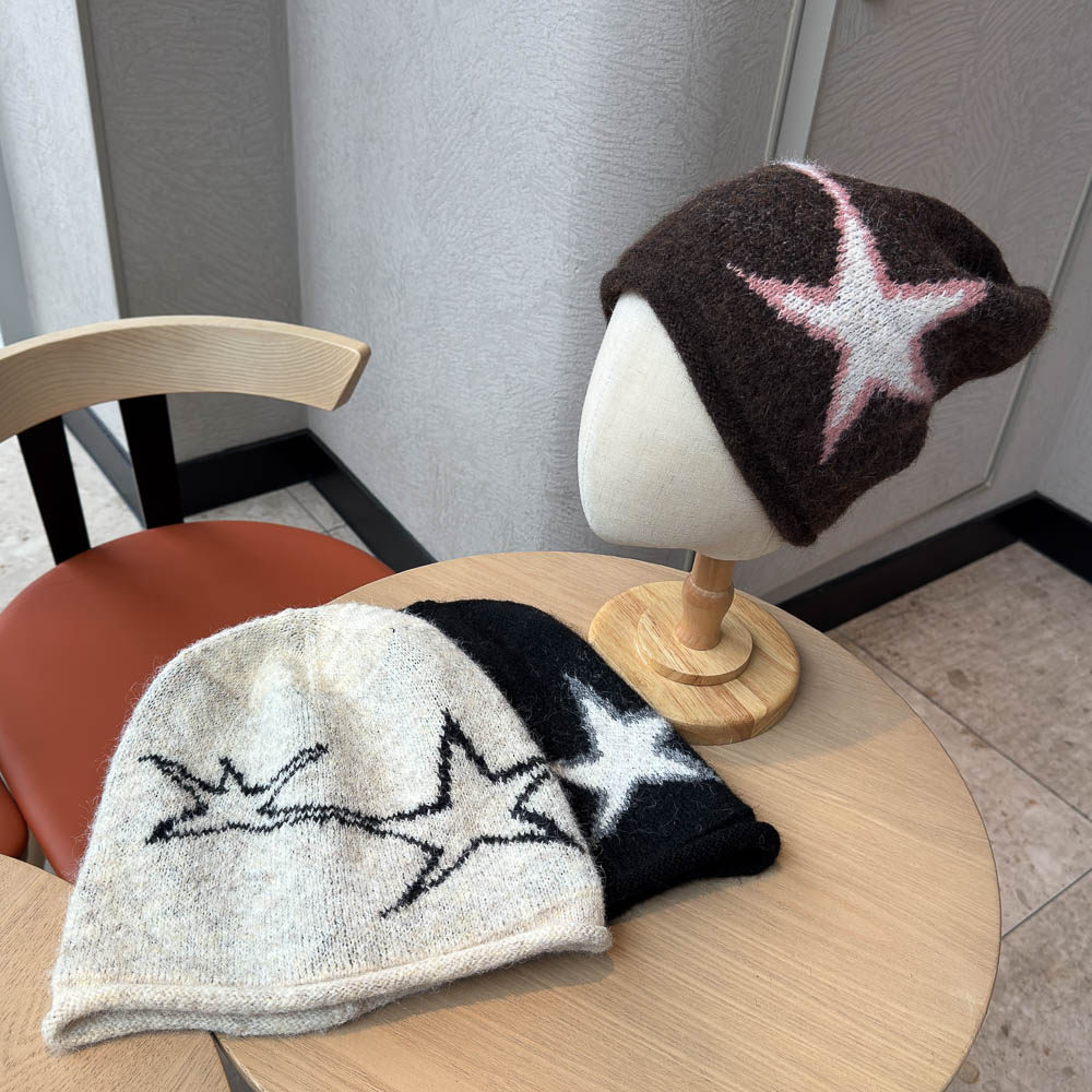 韩国星星针织冷帽女秋冬包头堆堆帽显脸小大头围护耳保暖毛线帽男