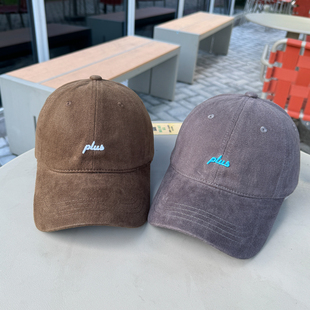 早秋新款 简约磨毛字母plus棒球帽子男女百搭显脸小软顶情侣鸭舌帽