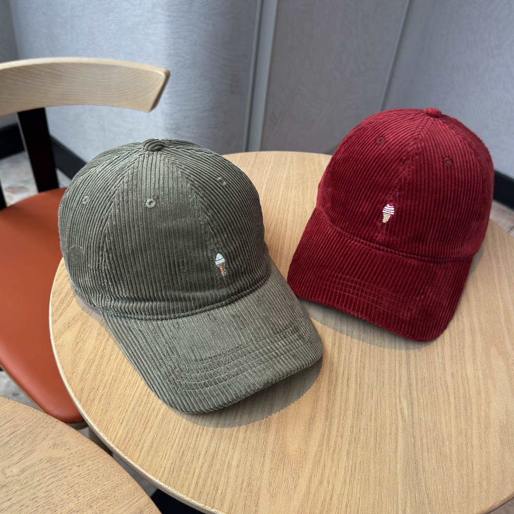 25美式复古火炬刺绣灯芯绒棒球帽