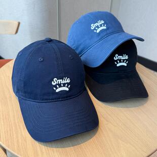 四季款纯棉字母刺绣遮阳棒球帽男女通用藏青色大头围学生鸭舌帽