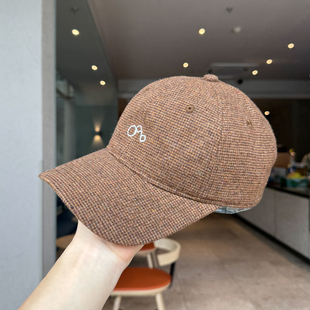 秋冬新款高品质羊毛呢复古小格子字母棒球帽女大头围百搭鸭舌帽男