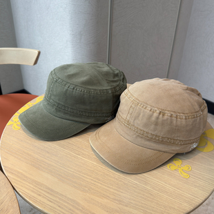 绿色平顶帽新款 字母刺绣百搭鸭舌帽男户外纯棉宽檐全封口防晒帽子