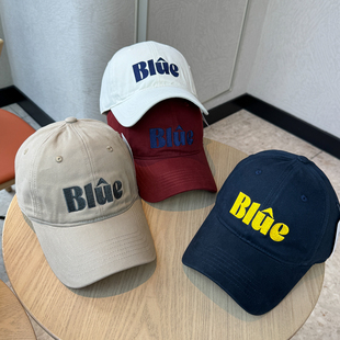 韩版 深顶大头围高品BLUE质字母棒球帽女春秋宽檐显脸小鸭舌帽子男