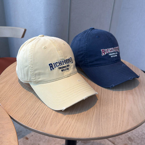 美式复古字母印花磨边鸭舌帽男女