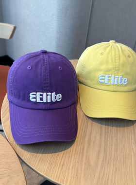 韩版立体字母刺绣简约紫色棒球帽女软顶百搭显脸小大头围鸭舌帽潮