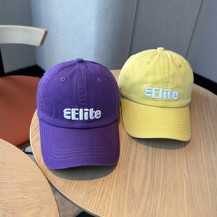 韩版 立体字母刺绣简约紫色棒球帽女软顶百搭显脸小大头围鸭舌帽潮