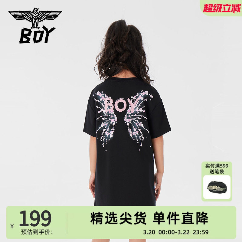 BOY童装儿童春夏潮酷T恤裙彩印翅膀印花活力女童短袖连衣裙