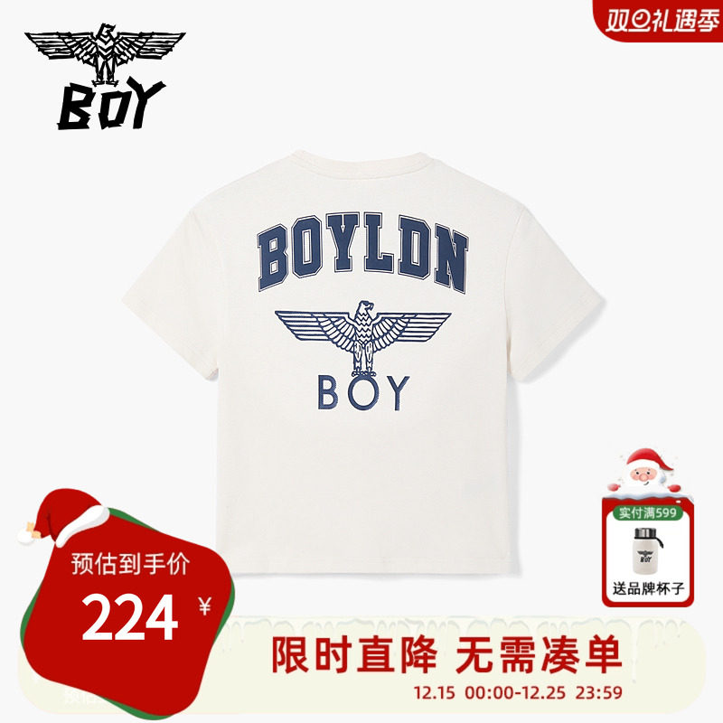 BOY童装25春夏季儿童潮牌老鹰时尚百搭圆领短袖T恤男女童中大童