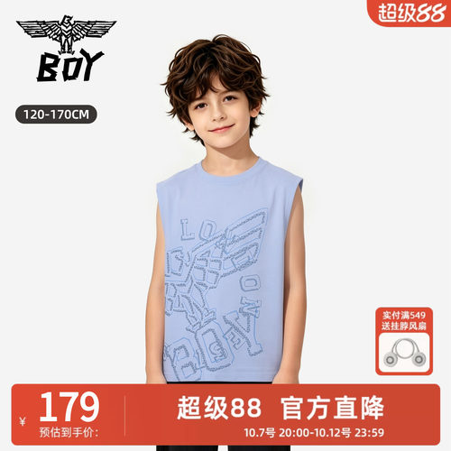 BOY童装 26夏季新品无袖T恤男女同款圆领印花背心宽松休闲上衣