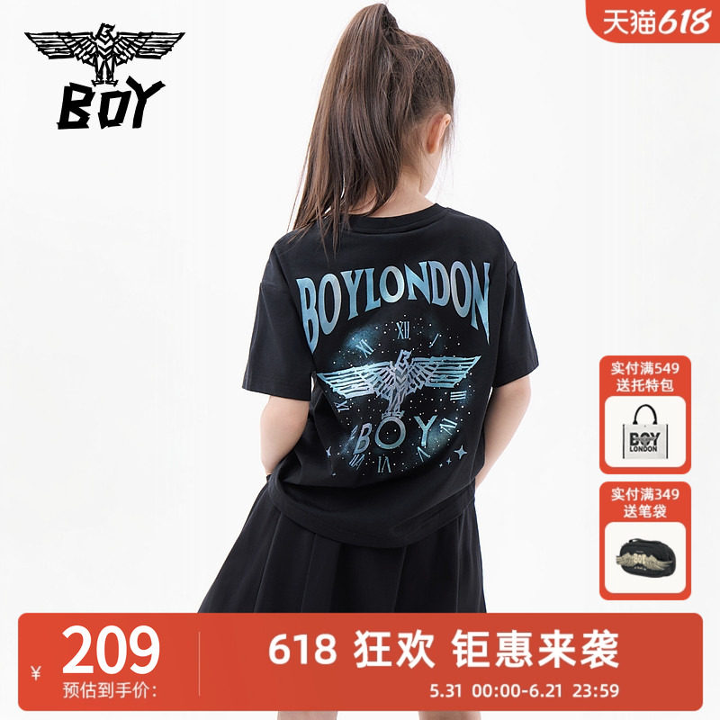 BOY童装 潮牌儿童夏季短袖T恤 鹰标时钟宽松百搭圆领男童女童