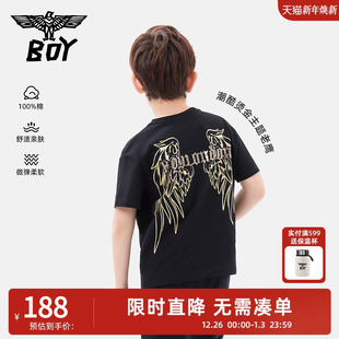 半袖 BOY童装 儿童潮牌宽松时尚 短袖 黑色t恤上衣男童女童孩 夏新款