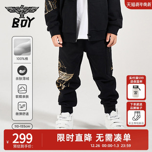 老鹰烫金印花加厚儿童运动裤 针织长裤 BOY秋冬季 男女童 加绒