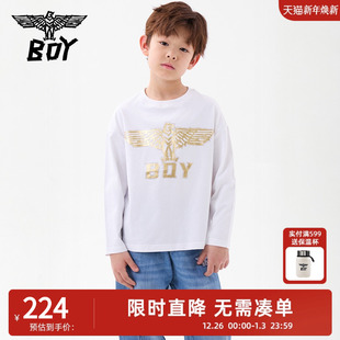 T恤 儿童潮牌上衣金色老鹰翅膀休闲百搭圆领长袖 BOY童装 25春秋季