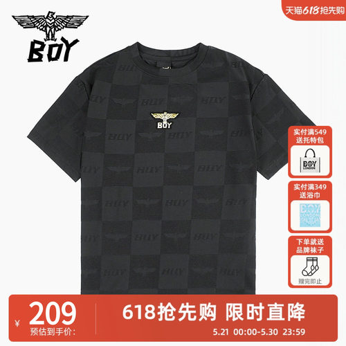 BOY童装 夏季儿童潮牌短袖T恤 格纹满印时尚宽松男女童中大童