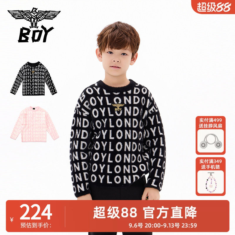 BOY童装 秋新款儿童毛衣圆领套头时尚潮流字母印花男女童针织衫