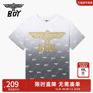 白灰渐变金标潮流百搭圆领T恤男女童 短袖 BOY童装 儿童夏季