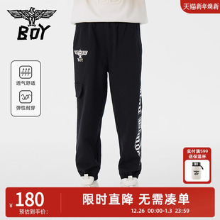 男童女童 BOY童装 运动长裤 字母logo印花宽松束脚裤 黑色 春季