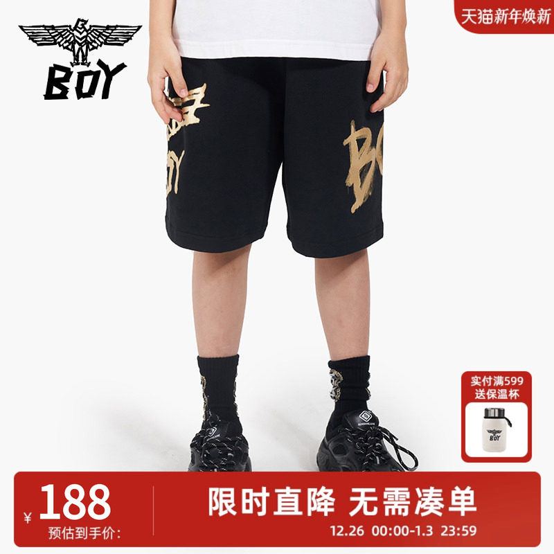 BOY童装 儿童运动中筒裤夏季潮流百搭针织直筒短裤潮牌透气男女童