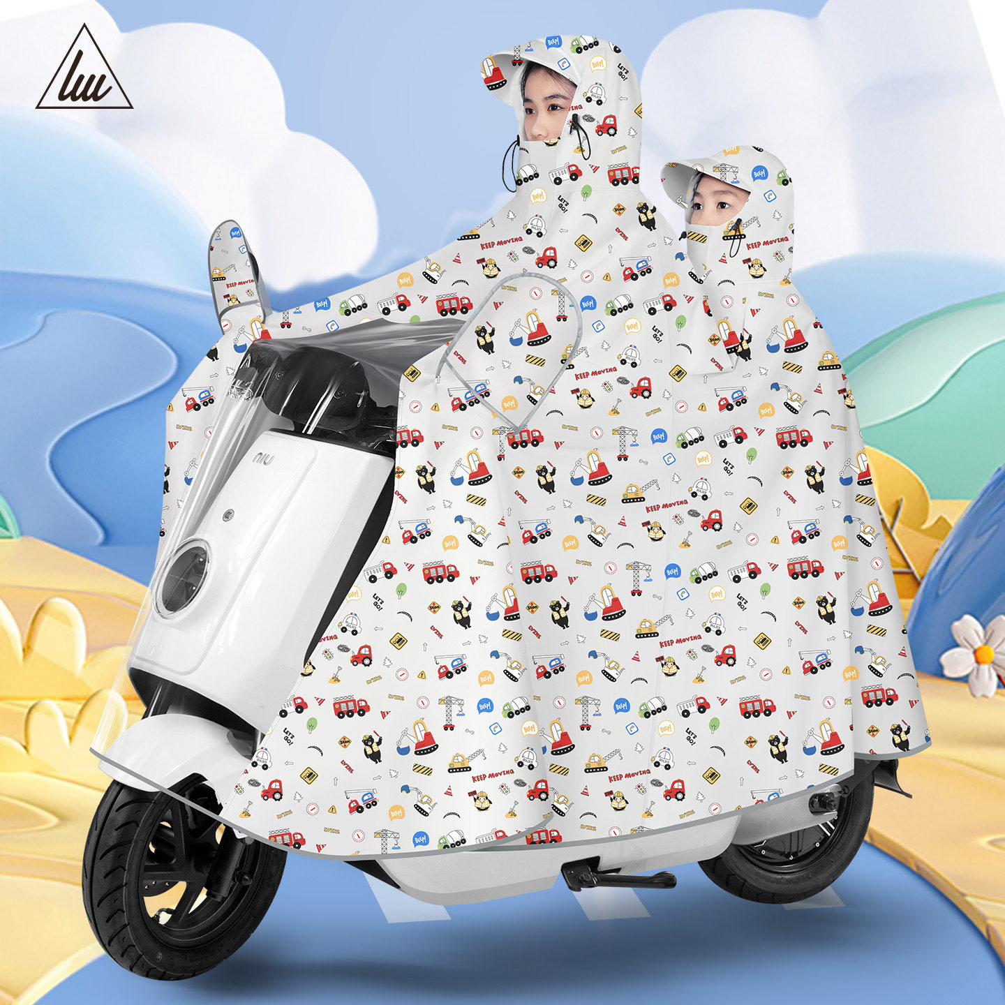 2025新款后置亲子母子雨衣电动车双人摩托 托电瓶雨披长版全身防