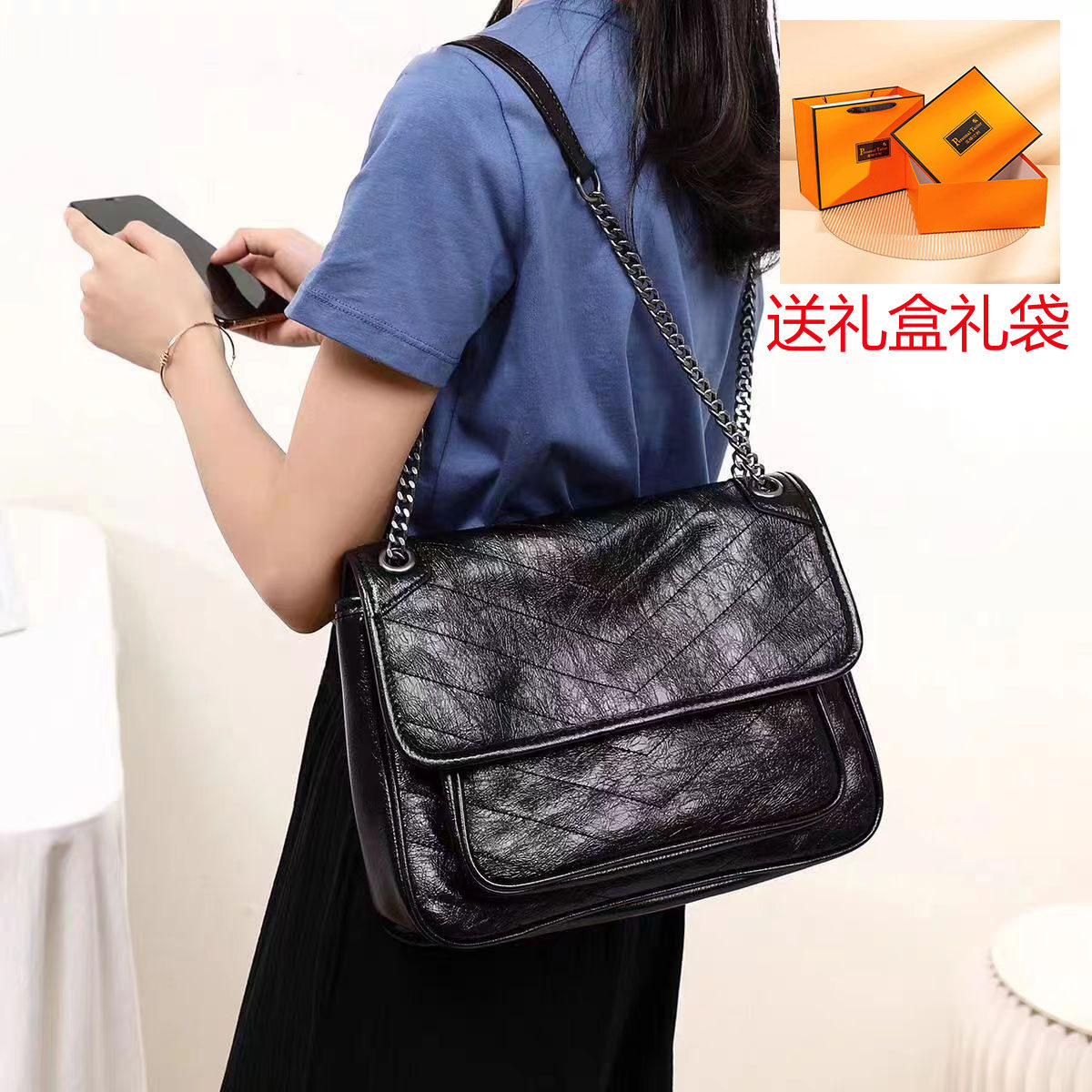 真皮流浪腋下包DIY链条包2025百搭邮差包杨树林单肩复古斜挎包女