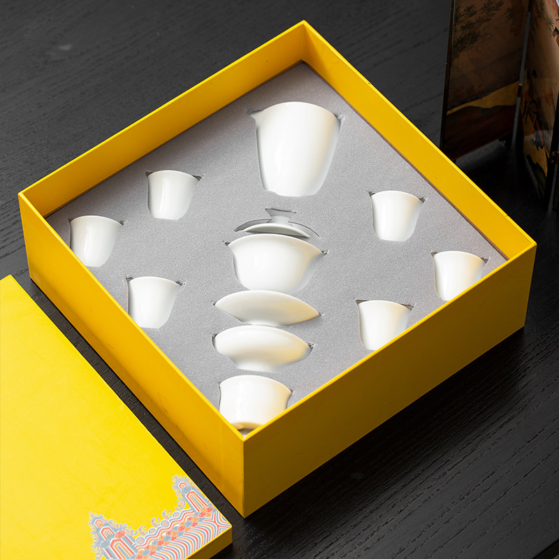 德化白瓷功夫茶具套装家用盖碗羊脂玉茶具礼盒装伴手礼可印刷logo图片
