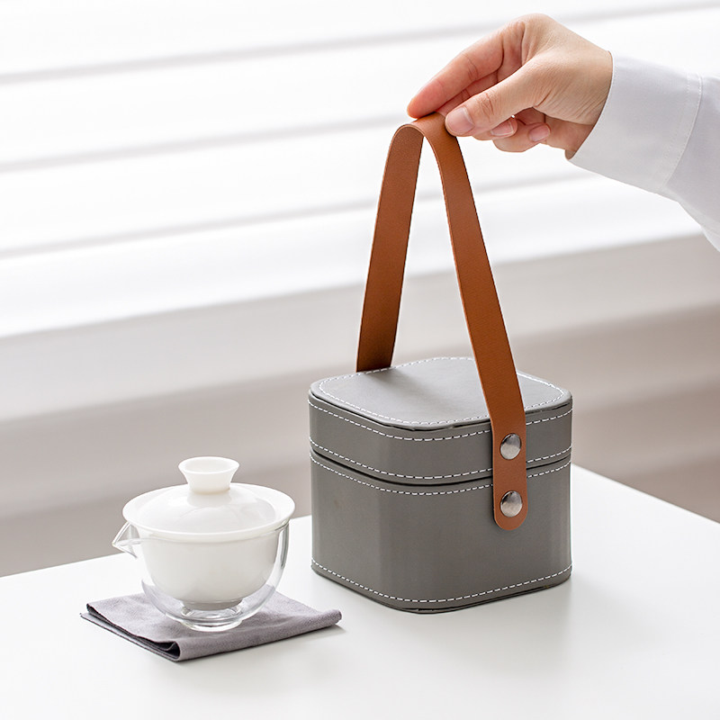 羊脂玉旅行茶具套装便携式快客杯一壶两杯户外旅游功夫茶具收纳包图片