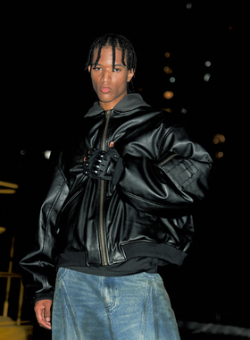 PRDX秋冬新款高街美式潮流嘻哈连帽拼接工艺剪裁拉链夹克棉服外套