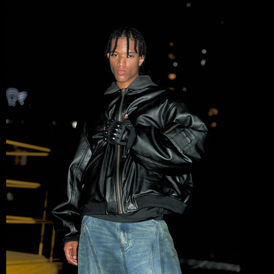 PRDX秋冬新款高街美式潮流嘻哈连帽拼接工艺剪裁拉链夹克棉服外套