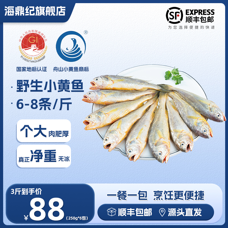 海鼎纪 新鲜海捕小黄鱼个大肉肥冷冻水产海鲜6-8条/斤 3斤装