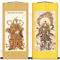 韋陀護(hù)法菩薩畫像 韋馱尊天將軍佛像畫 佛堂卷軸掛畫絹布材質(zhì)