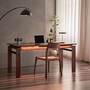 黑胡桃木书桌家用悬浮工作台客厅实木大板桌书房茶桌茶台双人办公